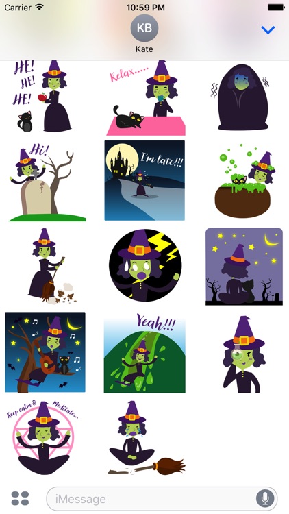 Animated Evil Green Witch Stickers Pack