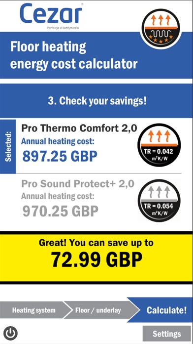 Floor heating calculator Cezar screenshot 3