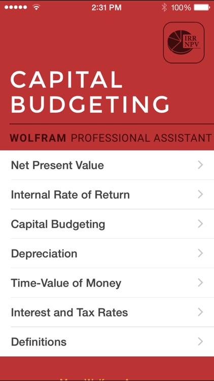 Wolfram Capital Budgeting Professional Assistant