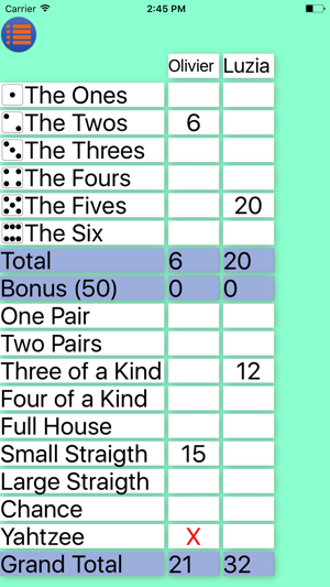 Yatzee Scorecard