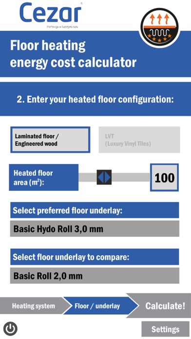 Floor heating calculator Cezar screenshot 2