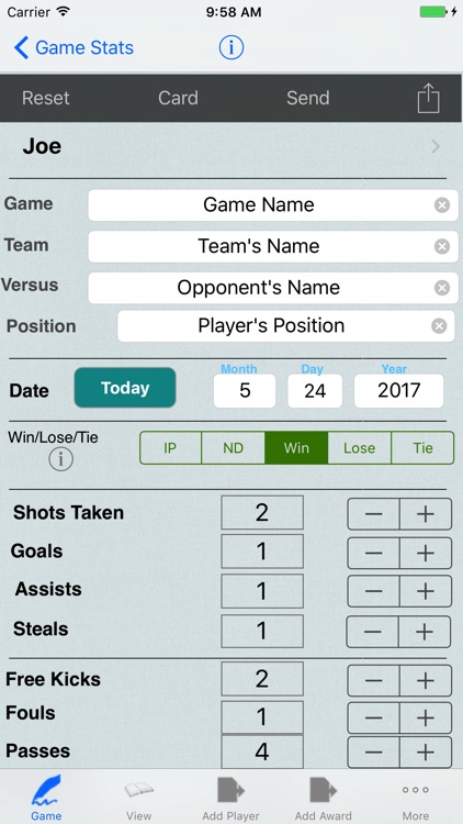 Soccer Player Tracker, Stats Logbook & Game Notes