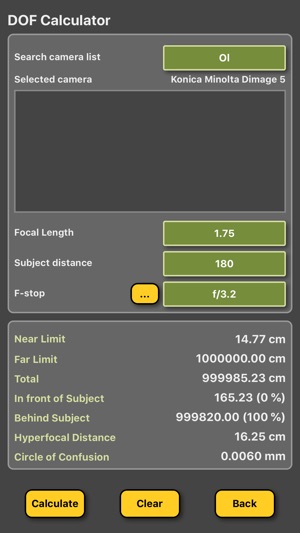 DOF Calculator for camera