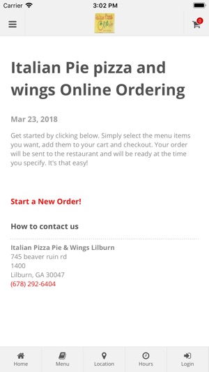 Italian Pie pizza and wings