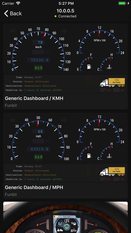 Dashboard for Truck Simulator