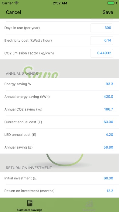 Led Energy Savings Calc. Pro screenshot 4