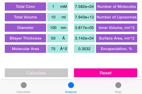 Liposome Calculator screenshot 2