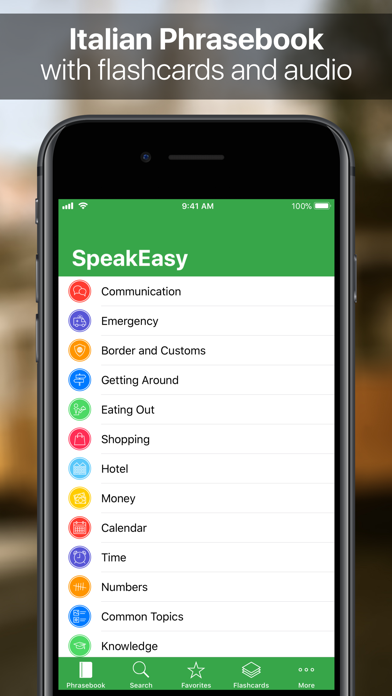 SpeakEasy Italian ~ Offline Phrasebook and Flashcards with Native Speaker Voice and Phonetics Screenshot 1