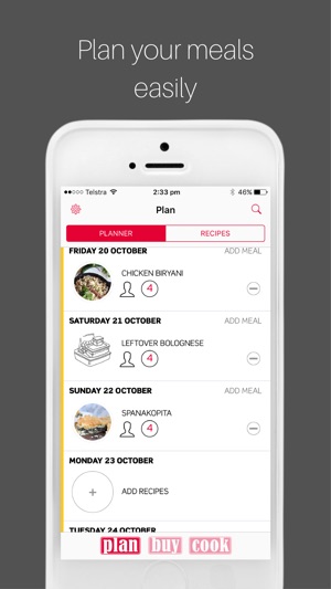 Plan Buy Cook meal planner