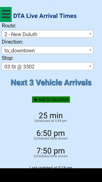 Duluth DTA Bus Tracker screenshot 2