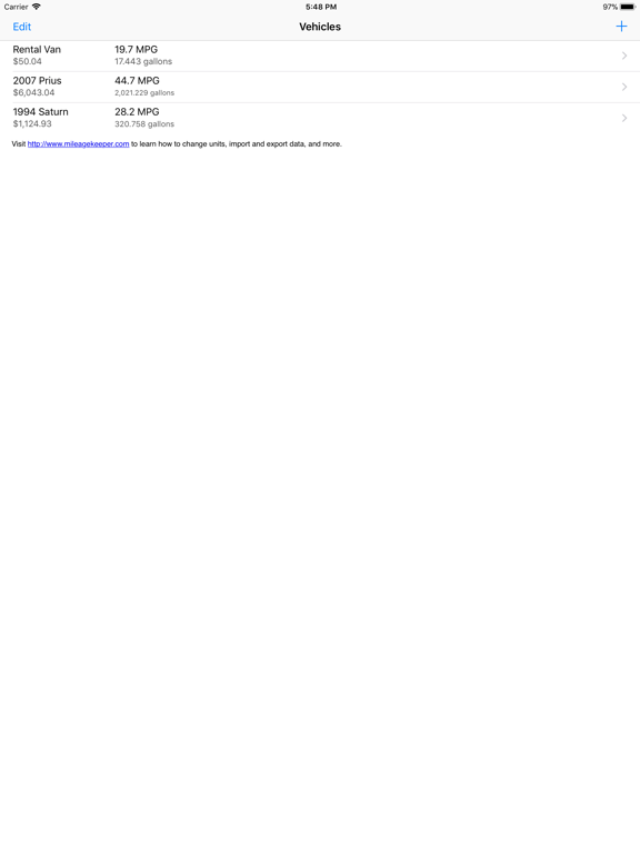 Mileage Keeper (gas mileage / fuel economy tracker) screenshot