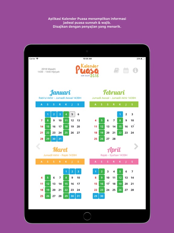 Kalender Puasa Sunnah 2019