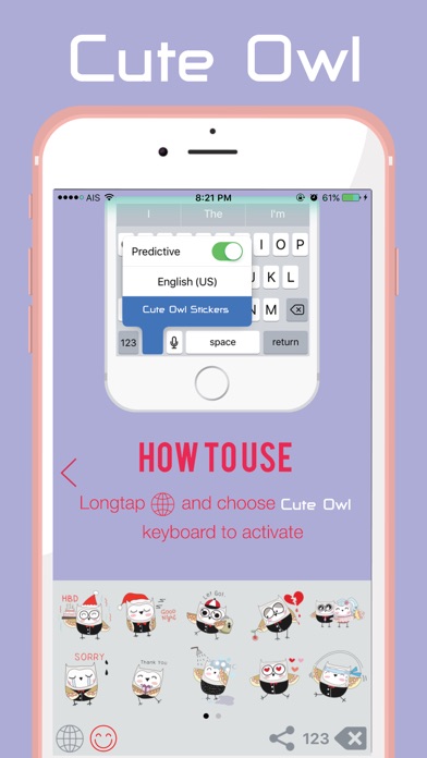 Cute Owl Stickers and Keyboard screenshot 3