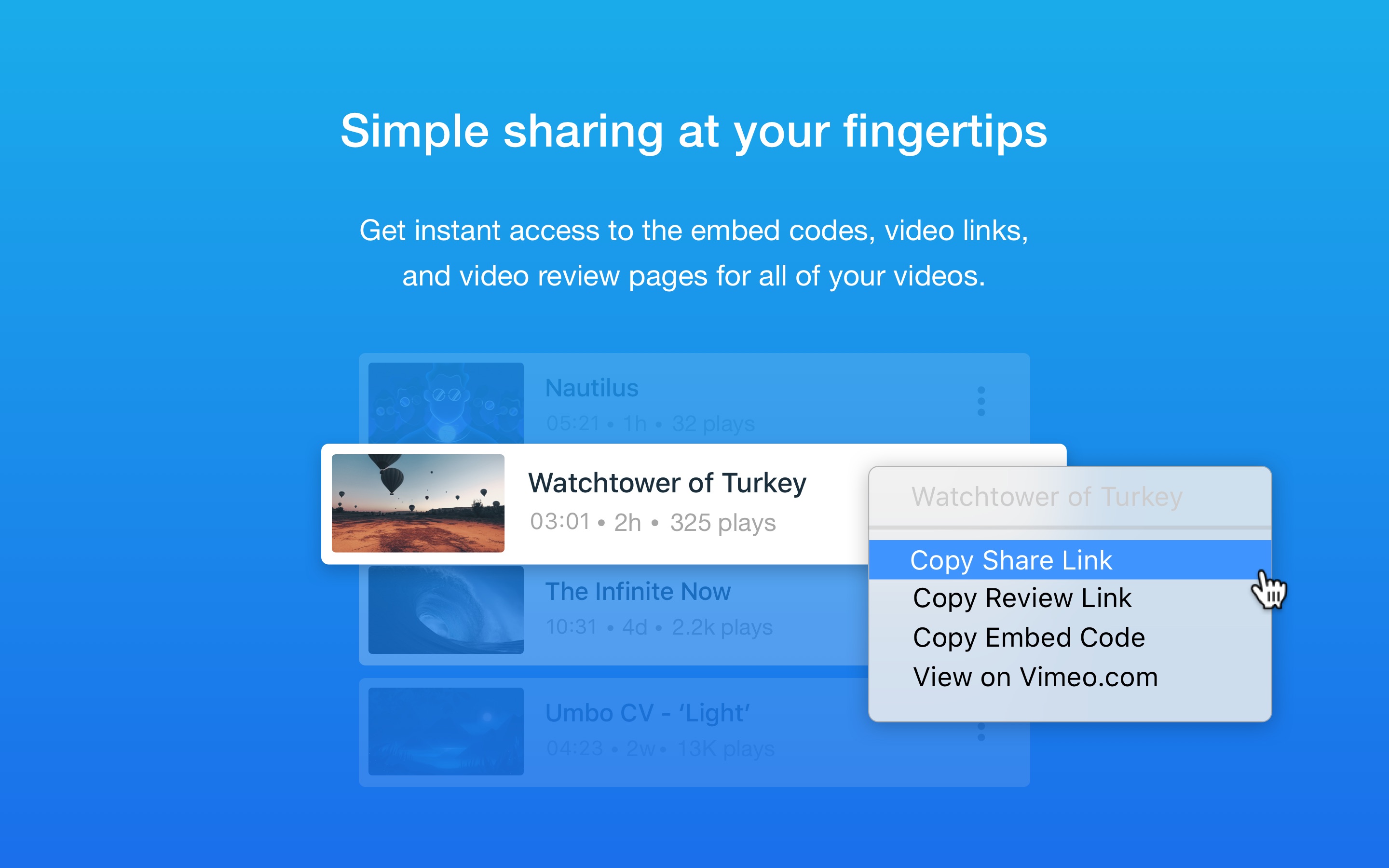 Screenshot do app Vimeo