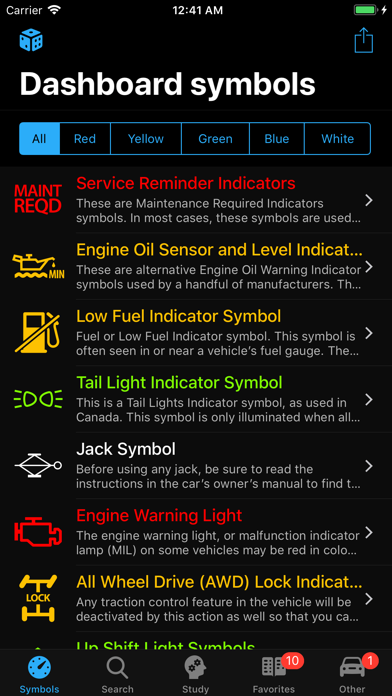 vehicle warning light symbols