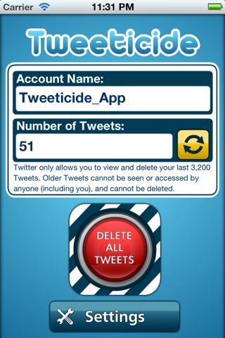 Tweeticide - Delete All Tweets - náhled
