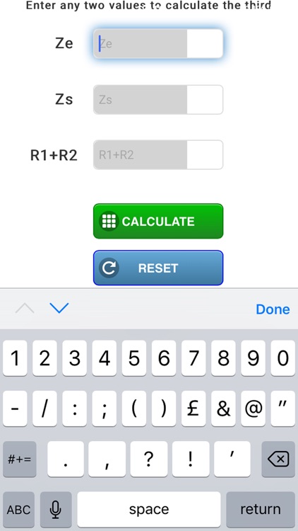R1+R2 Zs Ze Calculator