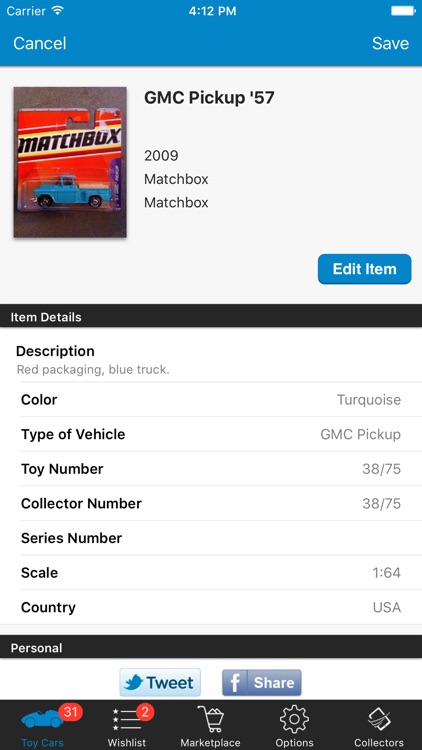 toy car collector database