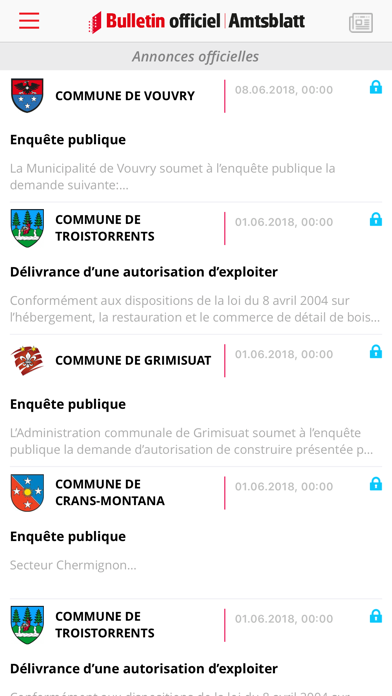 Bulletin officiel Valais screenshot 2