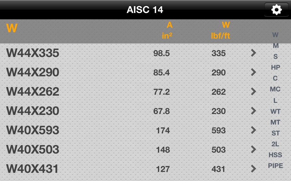 Steel Profiles AISC screenshot 2