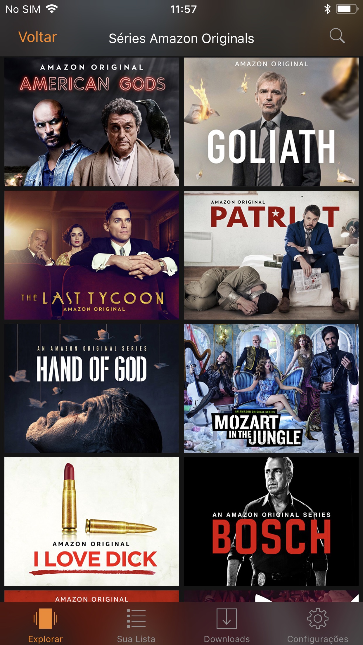 Screenshot do app Amazon Prime Video