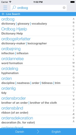 Dictionary Danish English