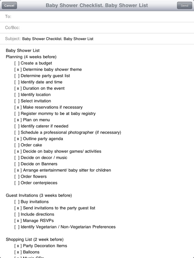 checklist for baby shower