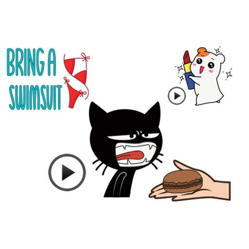 Animated Black Cat, Hamster, Summer Things Sticker
