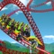 Big roller coaster with a lot of passenger riders is going into the heights of the sky with the maximum pace and great elegance