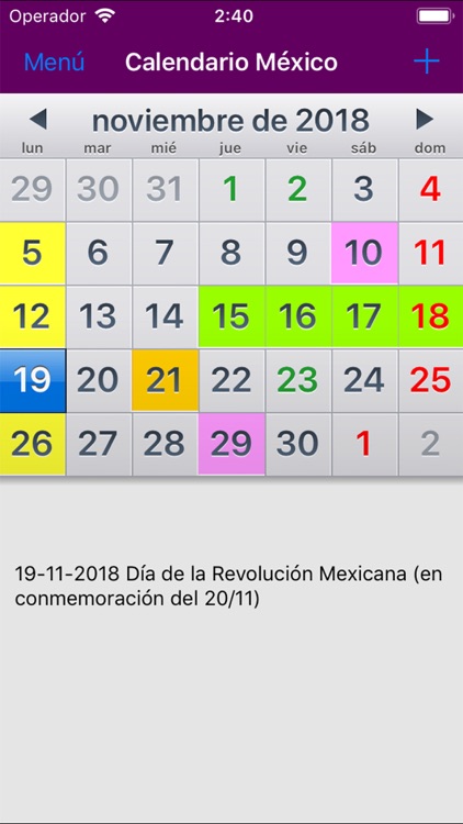 Calendario México 2019