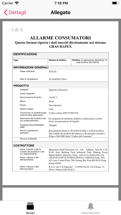 Secure Life: Avvisi alimentari