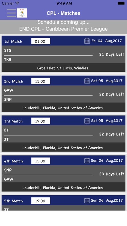 Schedule T20 CPL