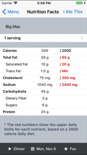 Bojangles Nutrition Chart