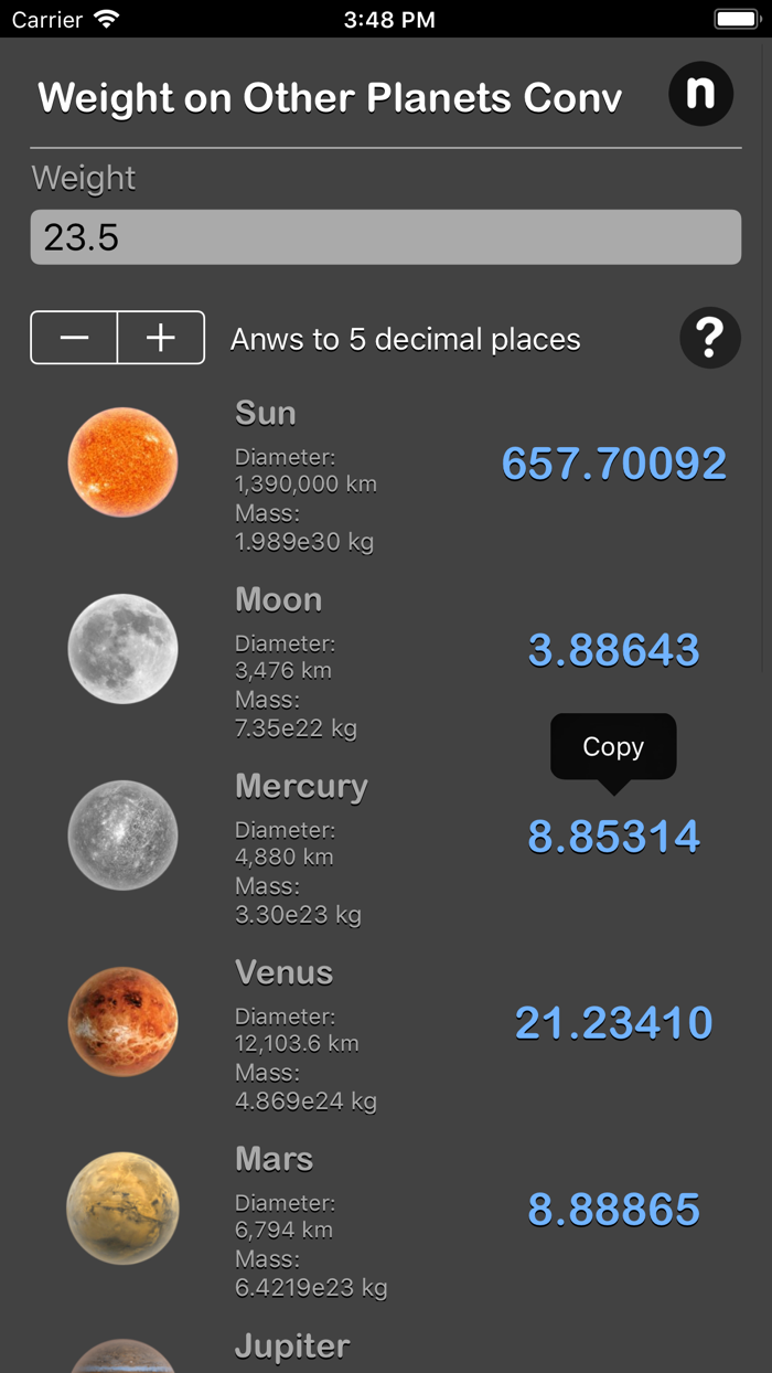 Weight on Other Planets Conv