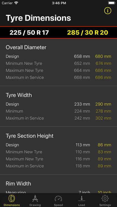 Tyre Dimensions screenshot 2