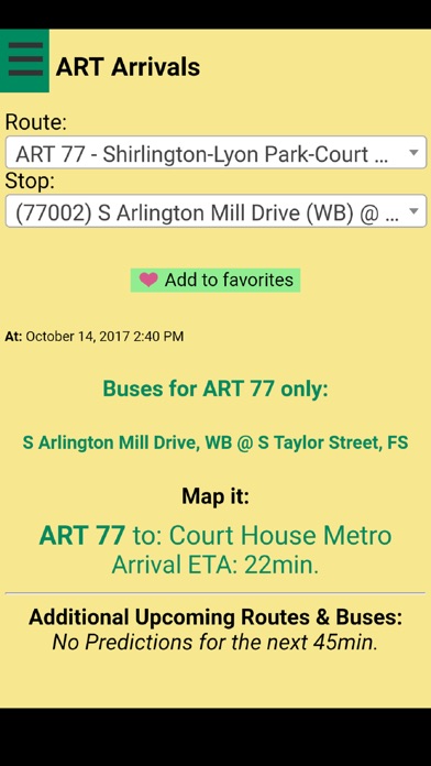 Arlington ART Bus Tracker screenshot 2