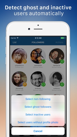 iphone screenshots - remove inactive instagram followers app