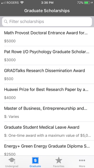 UW Scholarships screenshot 2