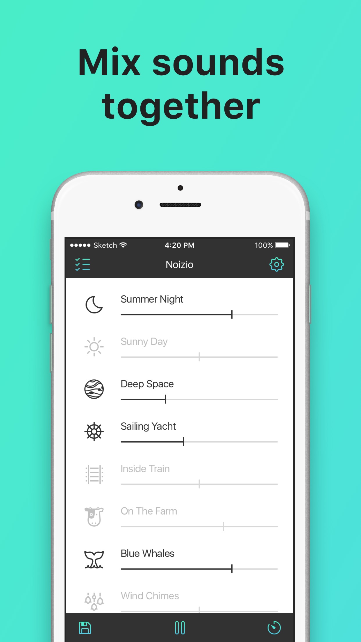 Screenshot do app Noizio — focus, relax, sleep