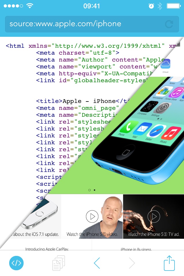 Srcfari: view html source code screenshot 2