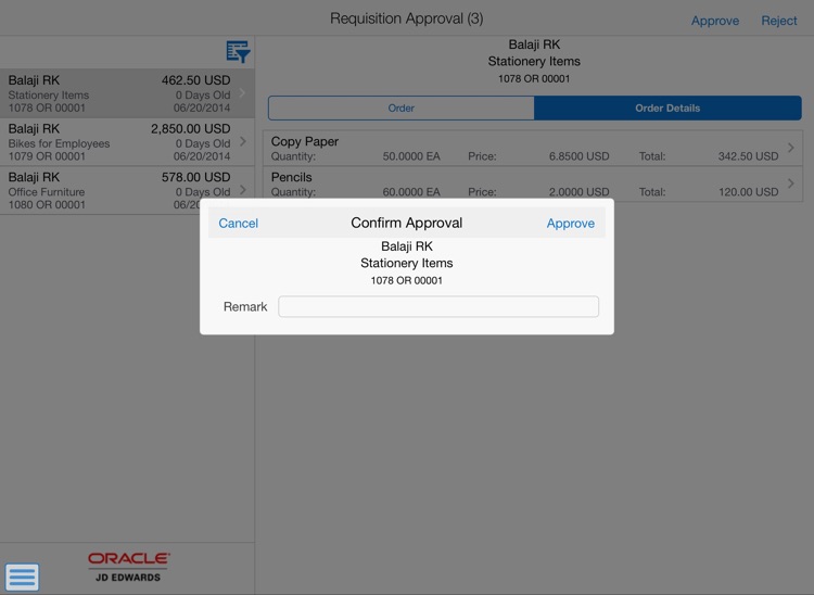 RSS Approvals Tablet for JDEE1