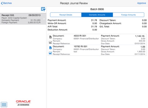 Receipt Batch Approvals Tablet for JDE E1 screenshot 3