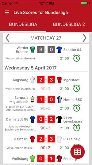 Live Scores for Bundesliga season 2017 /