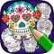 Mexican Sugar skulls coloring book for adults is a great application with Mexican skulls mask drawings in the style of mandala images for Halloween, Christmas or all holiday season