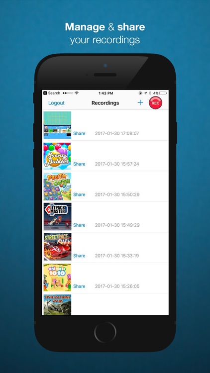 Recorder for screen of the browser in app session
