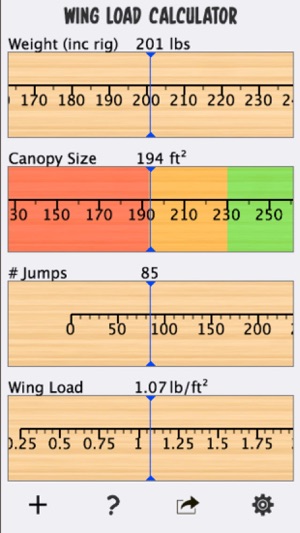 Skydive Wingload Calculator