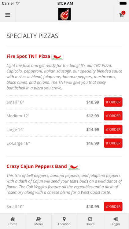 Fire Spot Pizza Ordering