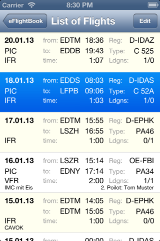 eFlightBook screenshot 2