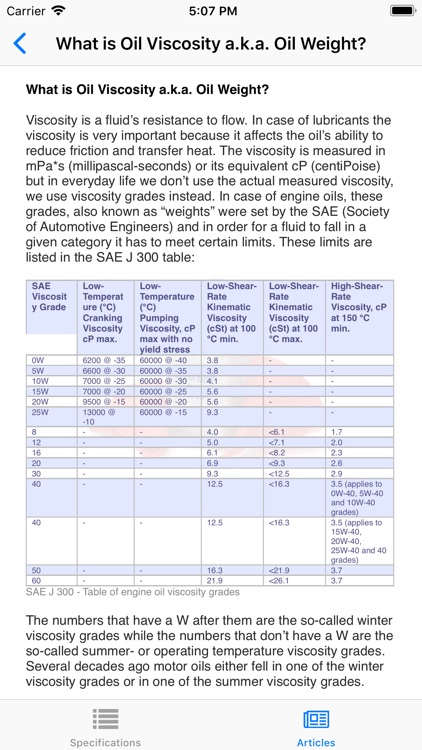 Oil Specifications