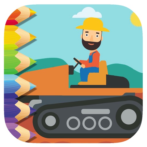 Free Coloring Page Game Builders And Tractor Icon